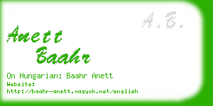 anett baahr business card